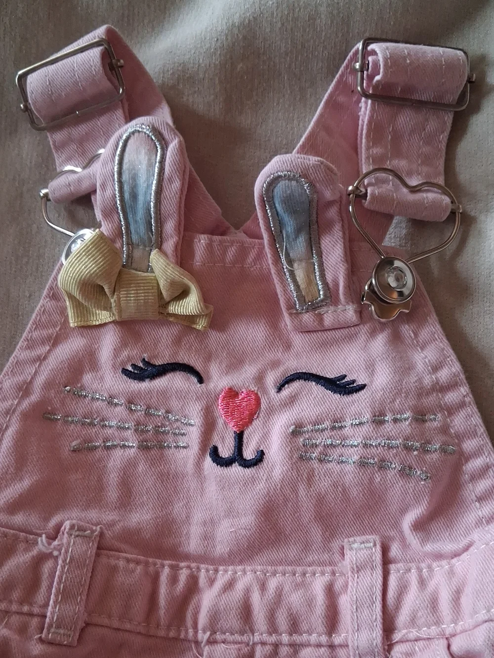 Pink Bunny Embroidered Baby Girl Short Overalls 0/3 Months
